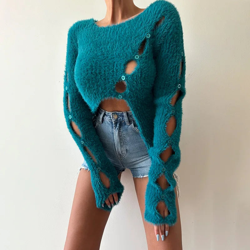 Pull femme à manches effet fourrure