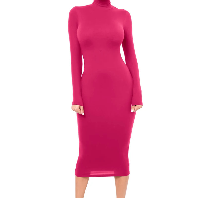 Robe à manches longues et col roulé pour femmes
