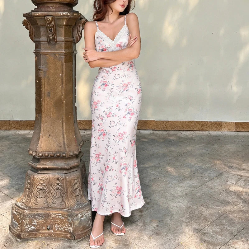 Robe longue dos nu à imprimé floral pour femmes
