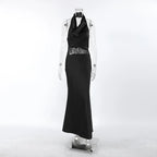 Robe longue dos nu en dentelle transparente pour femmes