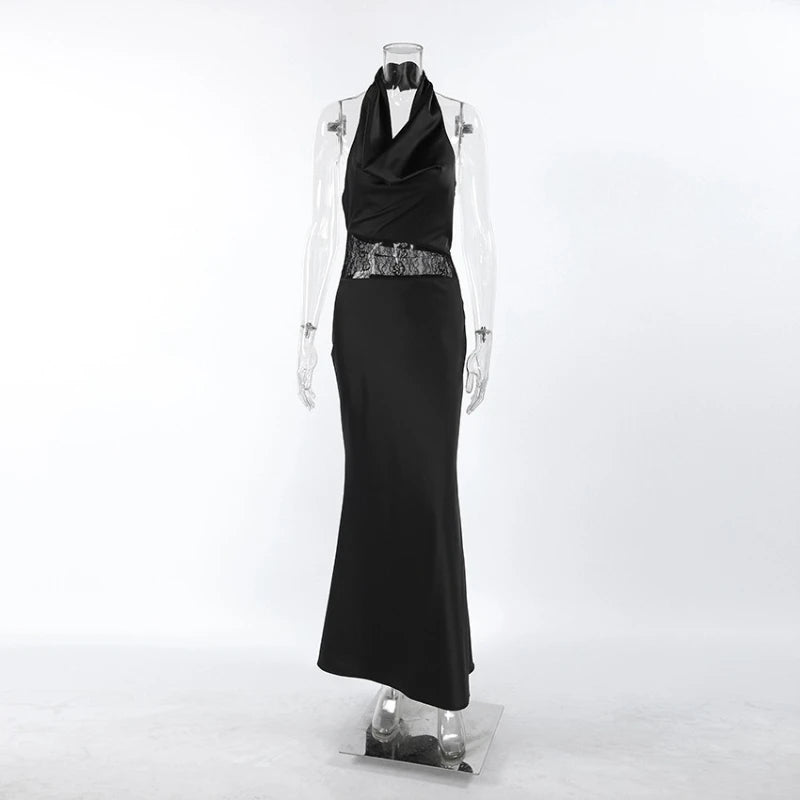 Robe longue dos nu en dentelle transparente pour femmes