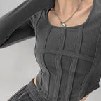 Tops à manches longues et col rond pour femmes