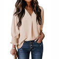 Chemise à col en V et manches longues lanterne pour femmes