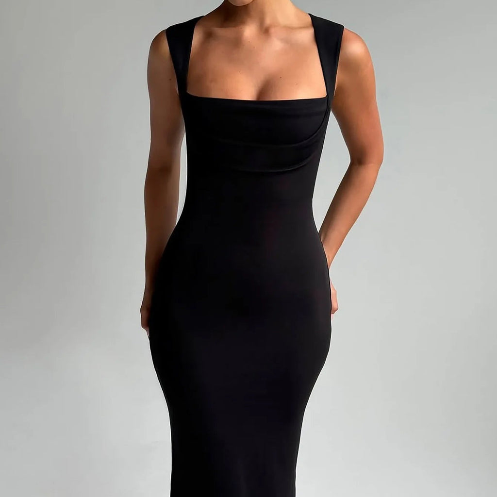 Robe moulante et élégante à bretelles et col carré pour femmes