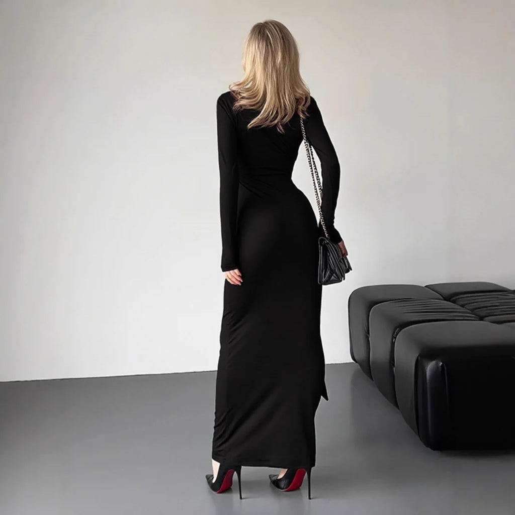 Robe portefeuille moulante à manches longues et décolleté plongeant pour femmes