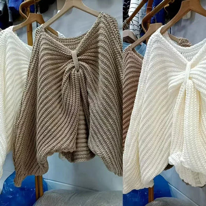 Pull en Maille Femme – Uni avec Nœud Papillon