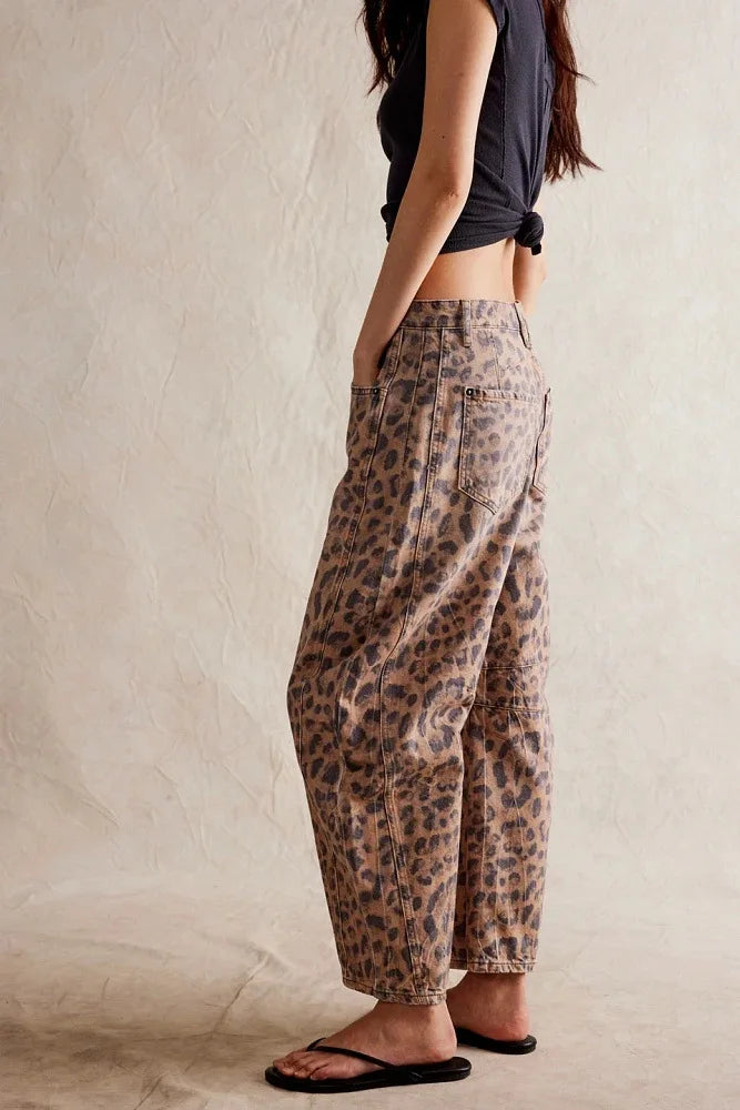 Pantalon en jean délavé taille mi-basse pour femmes