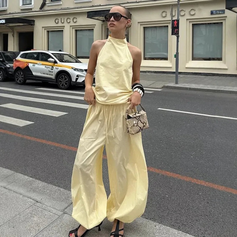 Ensemble pantalon et haut dos nu pour femmes