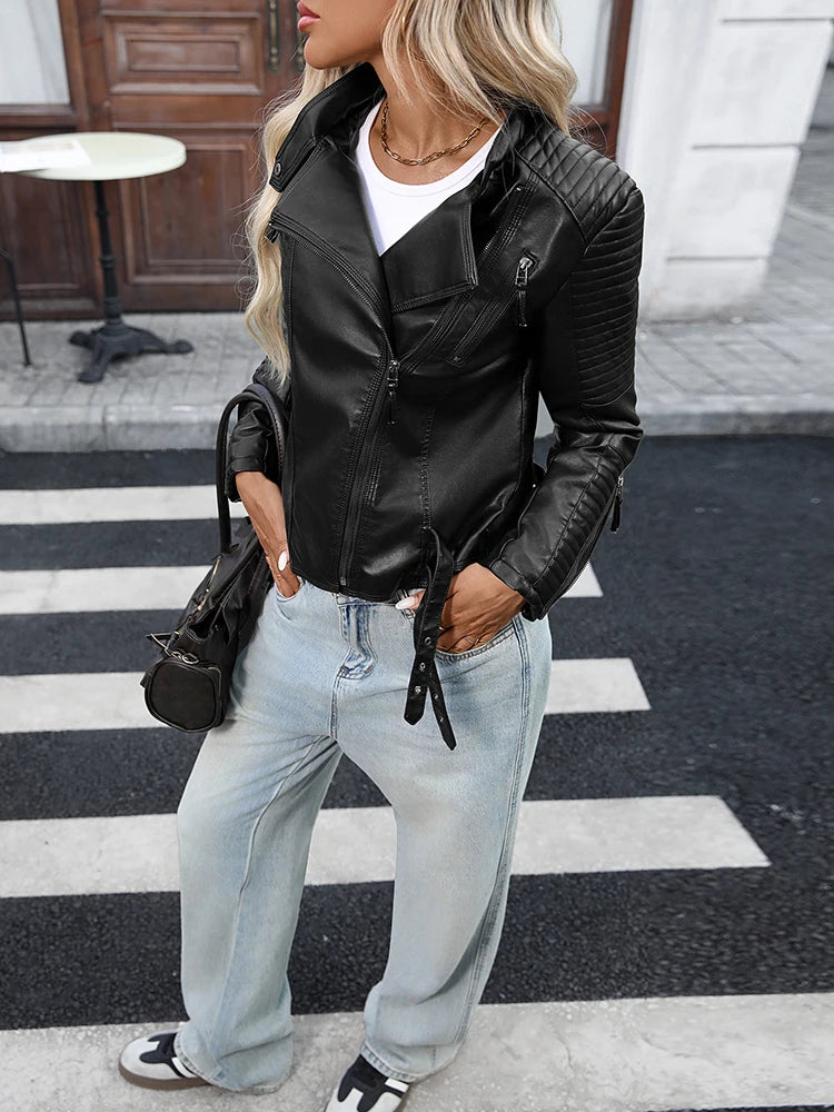 Veste noire en similicuir pour femmes