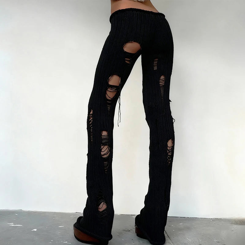 Pantalon skinny femme long en maille tricotée