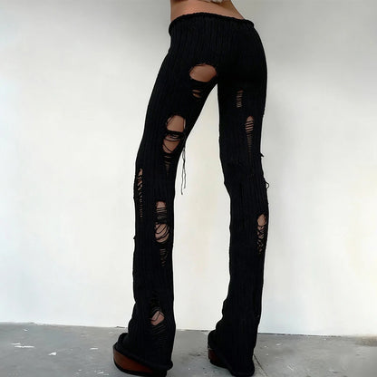 Pantalon skinny femme long en maille tricotée