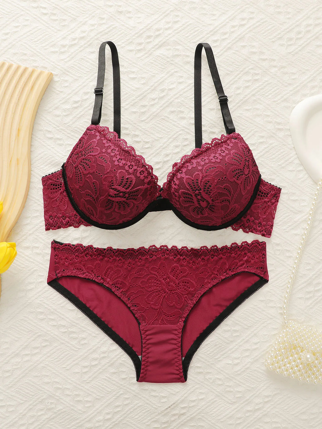 Ensemble de lingerie 2 pièces brodé dentelle de femmes