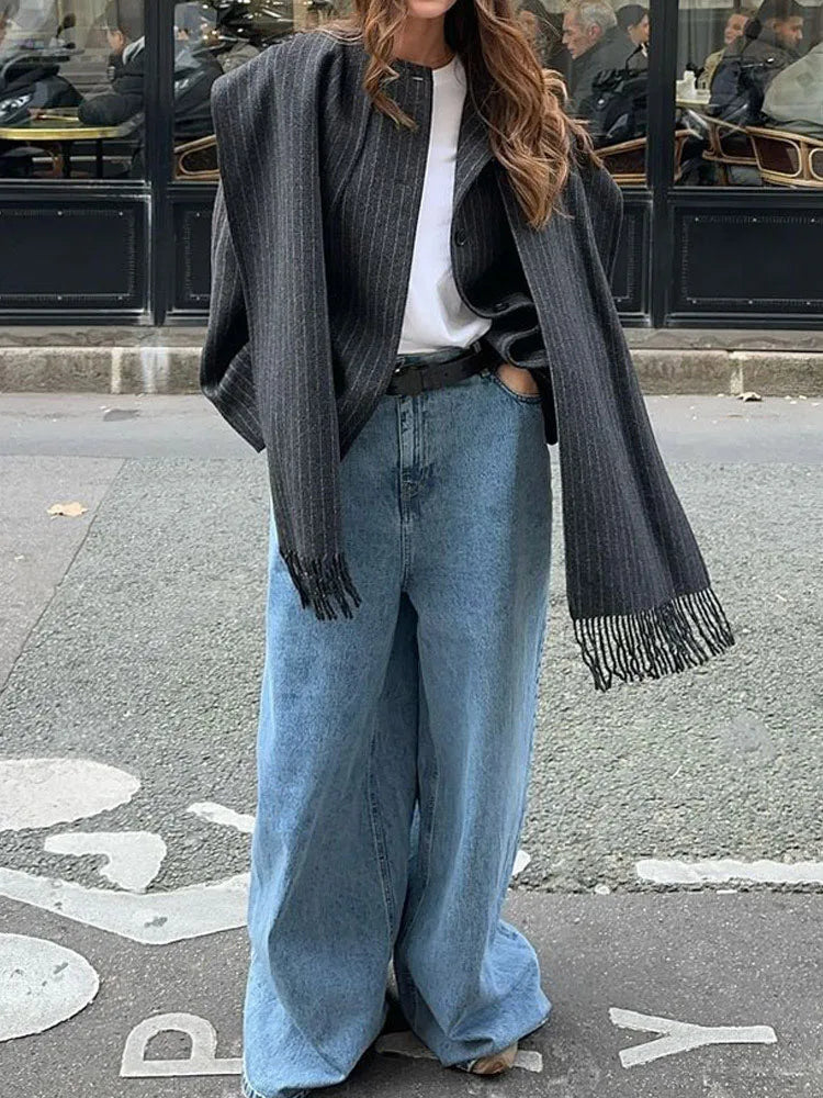 Veste avec écharpe col laine pour femmes