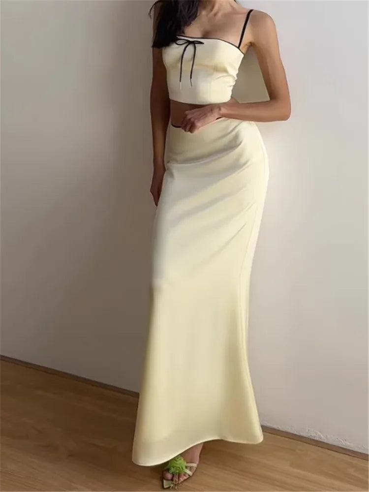 Ensemble 2 Pièces camisole à nœud et jupe longue crayon pour femmes