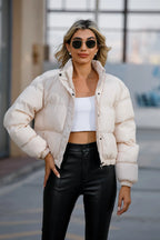 Manteau en coton matelassé à manches longues et col haut pour femmes