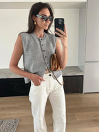 Gilets tricotés à simple boutonnage pour femmes