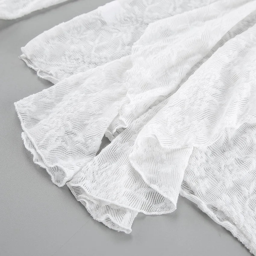Chemisier en dentelle transparente blanche pour femmes