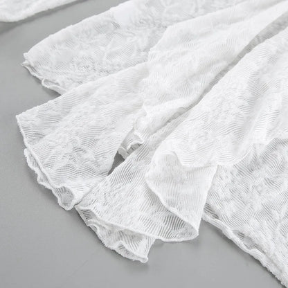 Chemisier Blanc en Dentelle Transparente Femme