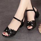Sandales en cuir à talon moyen pour femmes