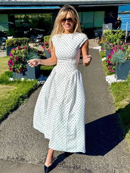 Robe Longue à Pois Femme – Coupe Trapèze Vintage