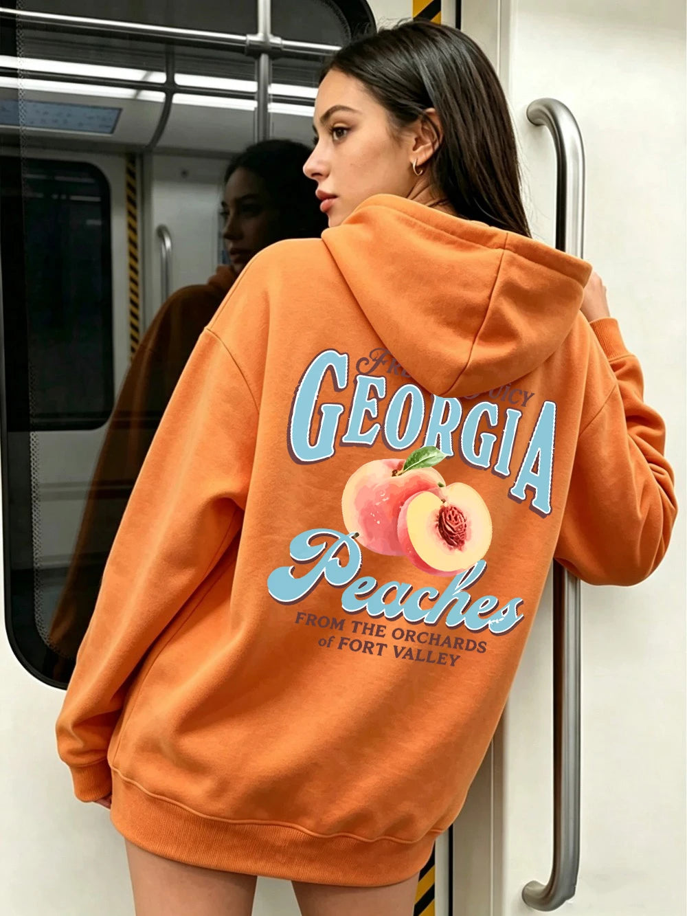 Sweat à capuche imprimé pêches fraîches et juteuses de Géorgie pour femmes
