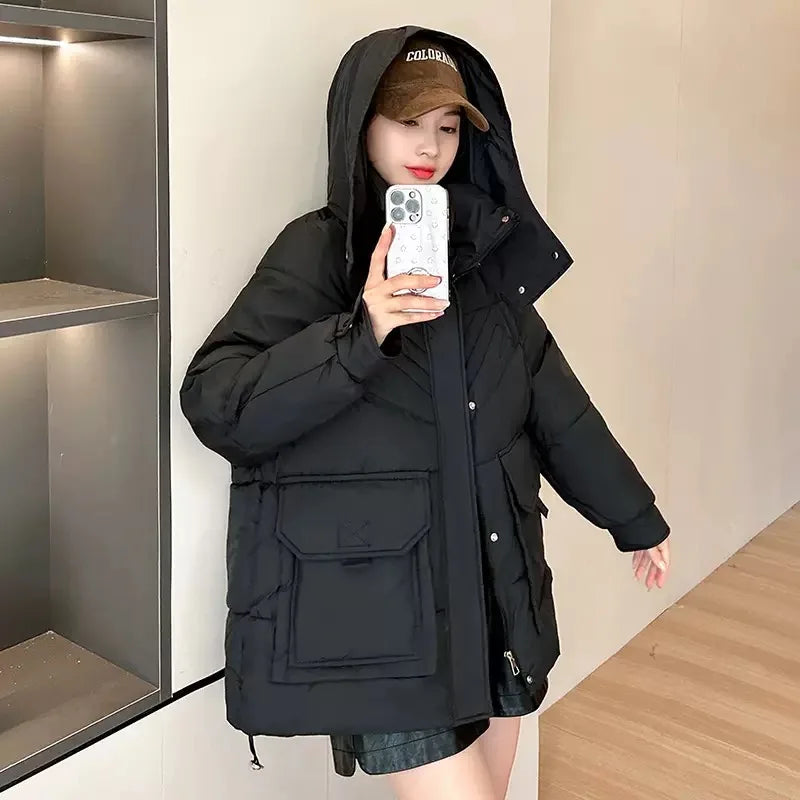 Manteau coréenne à capuche en coton rembourré pour femmes