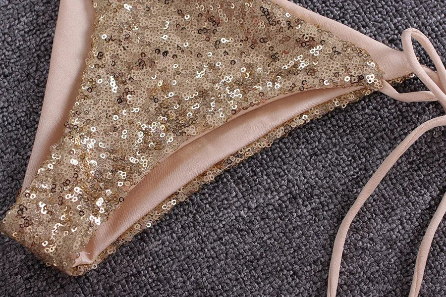 Maillot de bain deux pièces à paillettes brillantes pour femmes