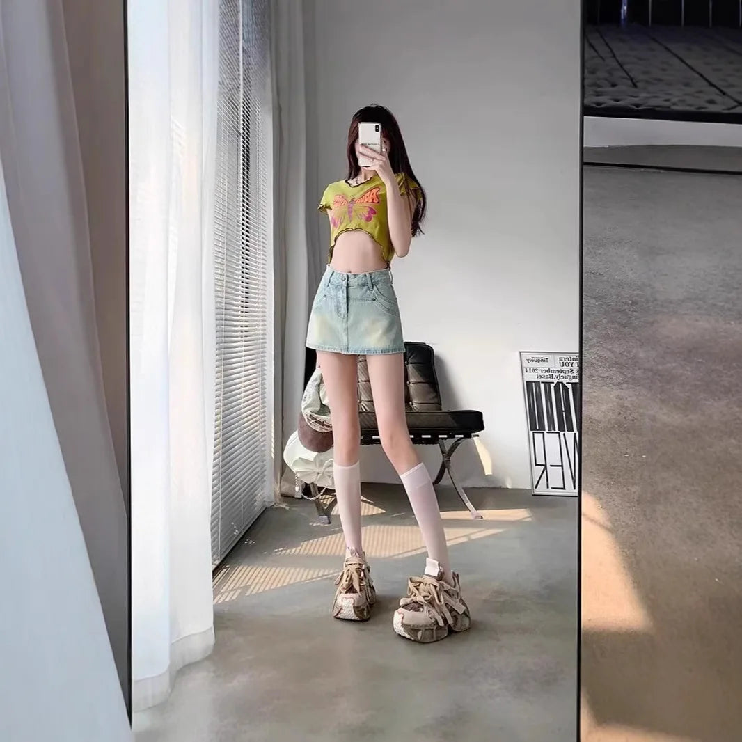 Jupe-culotte mini taille haute pour femmes