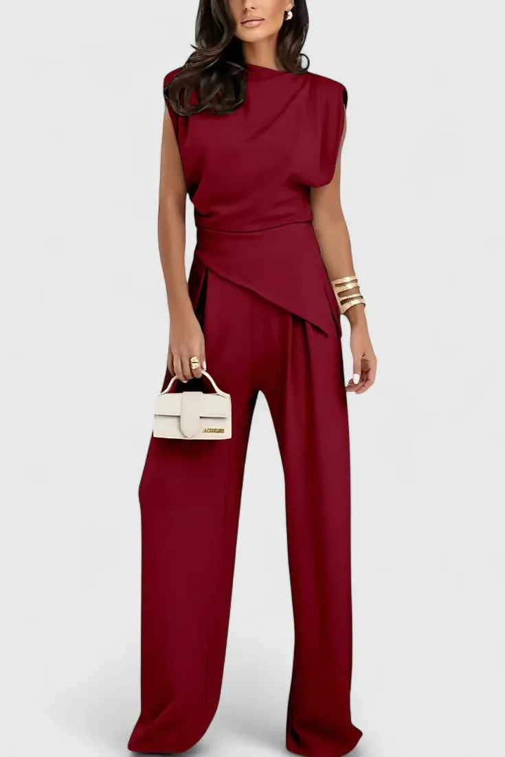 Ensemble 2 Pièces Femme – Haut Asymétrique et Pantalon Large