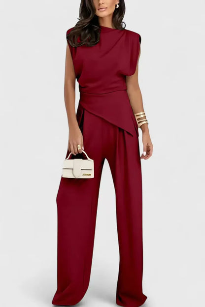 Ensemble 2 Pièces Femme – Haut Asymétrique et Pantalon Large