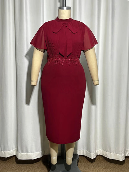 Robe Mousseline Femme – Col à Nœud Élégant