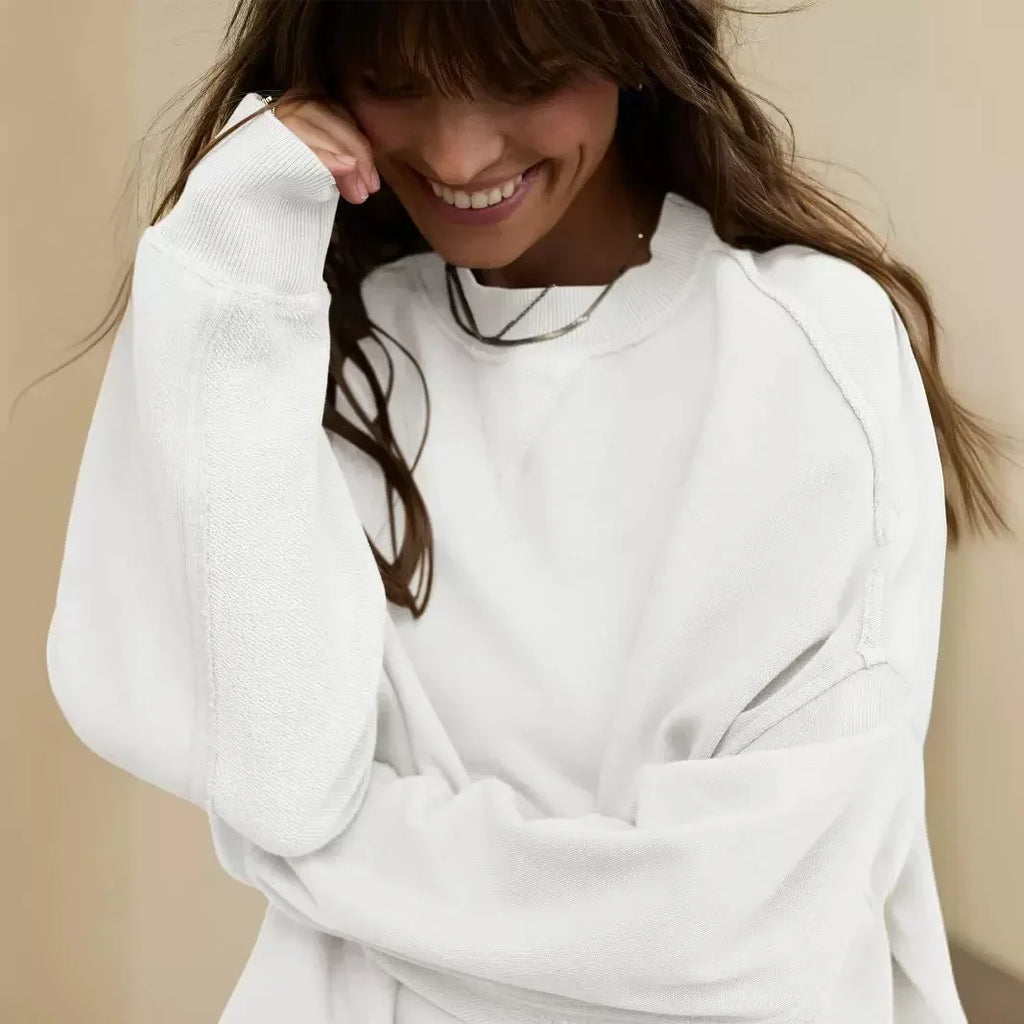 Sweat-shirt à manches longues et col rond pour femmes