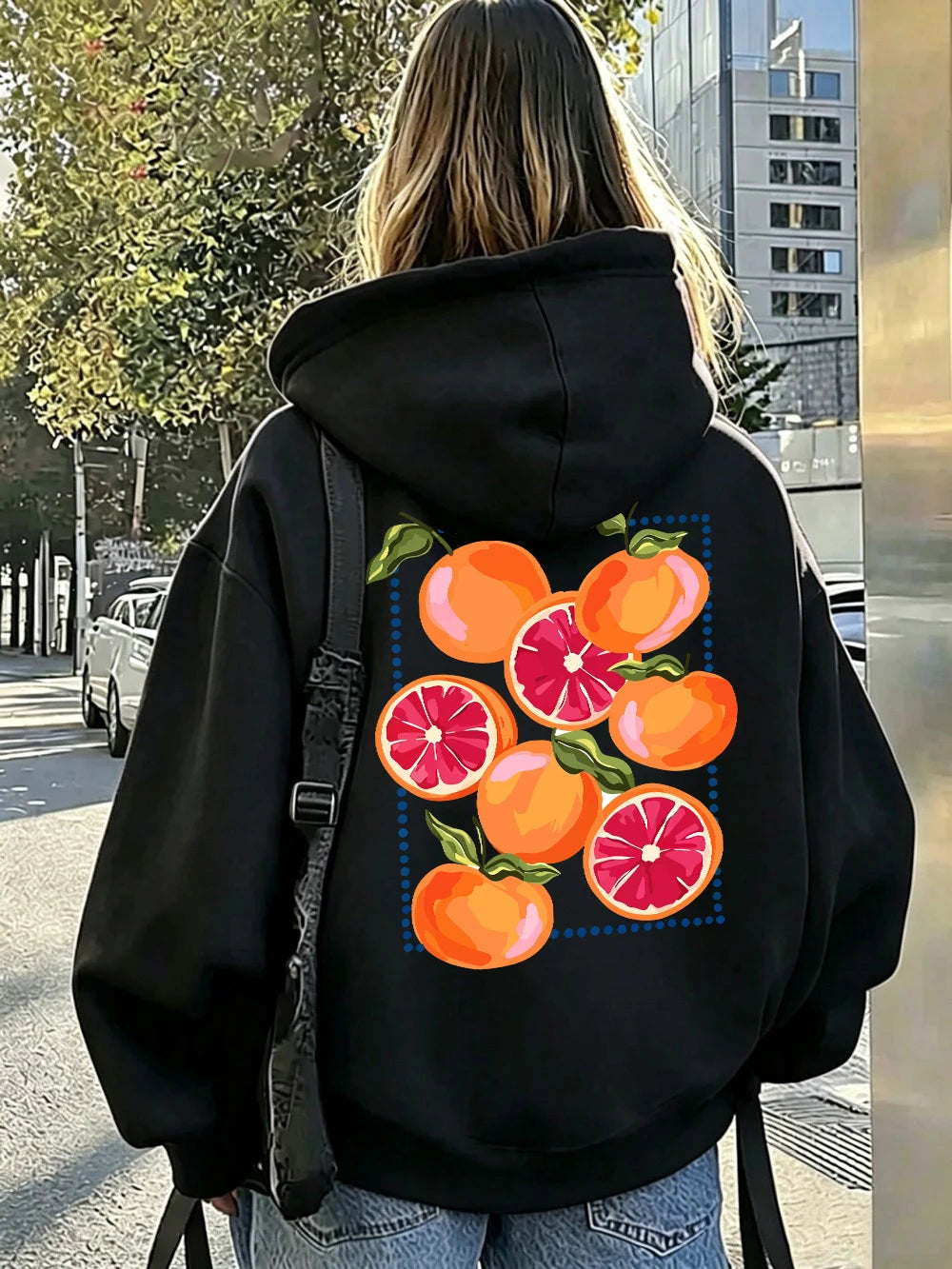 Sweat-shirt à capuche imprimé dessins animés Blood Orange pour femmes