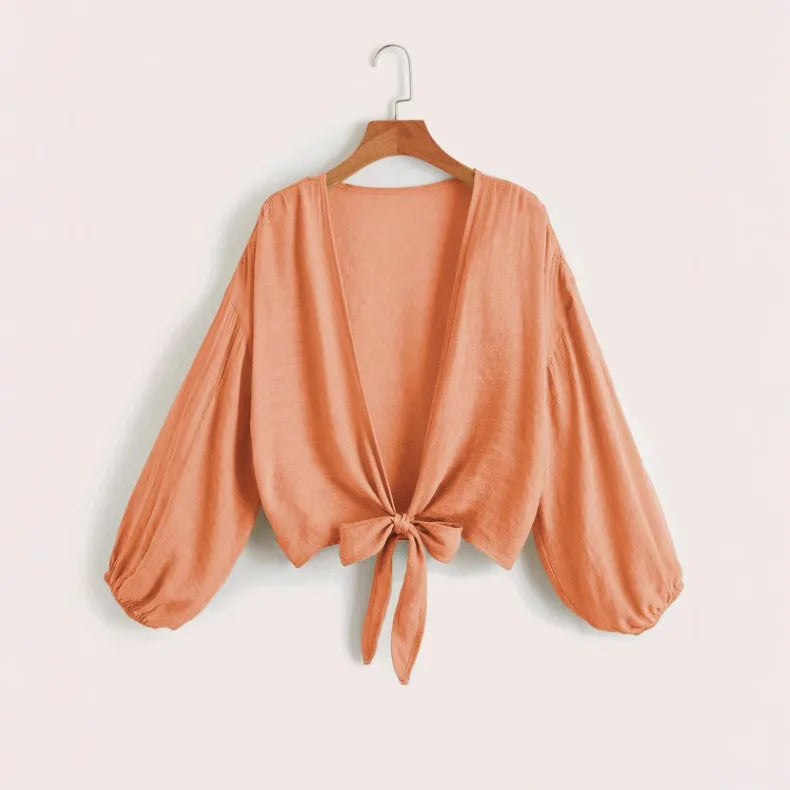 Cardigan Court Femme – Maille Légère, Col V et Manches Longues