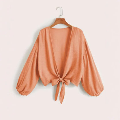 Cardigan Court Femme – Maille Légère, Col V et Manches Longues