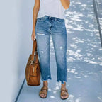 Jean taille haute avec trou pour femmes