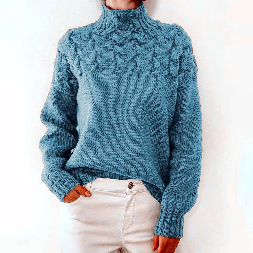 Pull Ample Femme – Maille Torsadée et Col Roulé