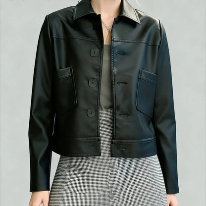 Veste courte femme en simili cuir style coréen