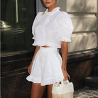 Ensemble deux pièces crop top à volants et short taille haute pour femme