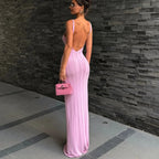 Robe longue de plage dos nu en maille pour femmes
