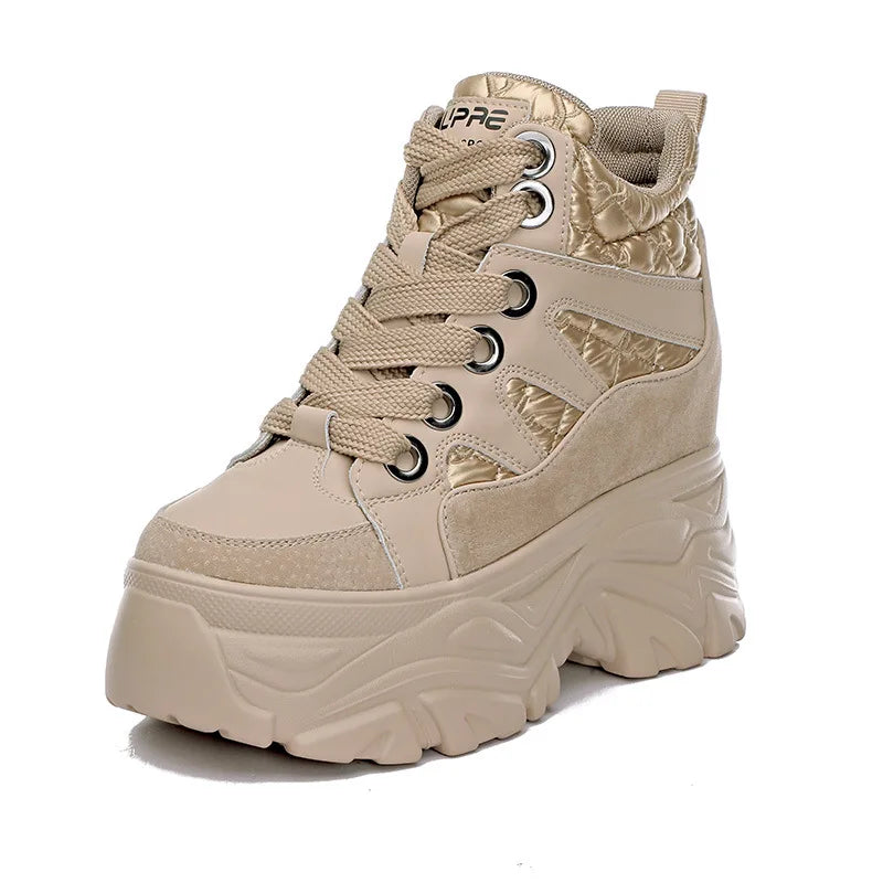 Chaussures à plateforme, compensées de rinçage en cuir de vache véritable pour femmes