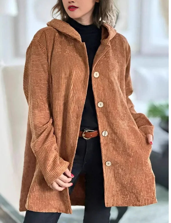 Veste décontractée à capuche en velours côtelé pour femmes