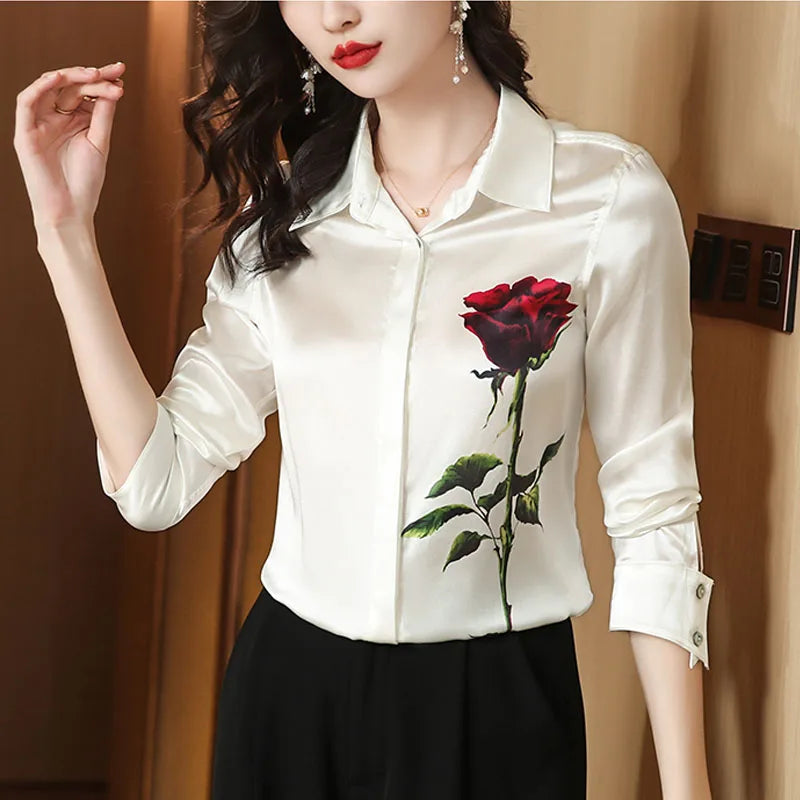 Chemise Blanche Femme – Manches Longues et Imprimé