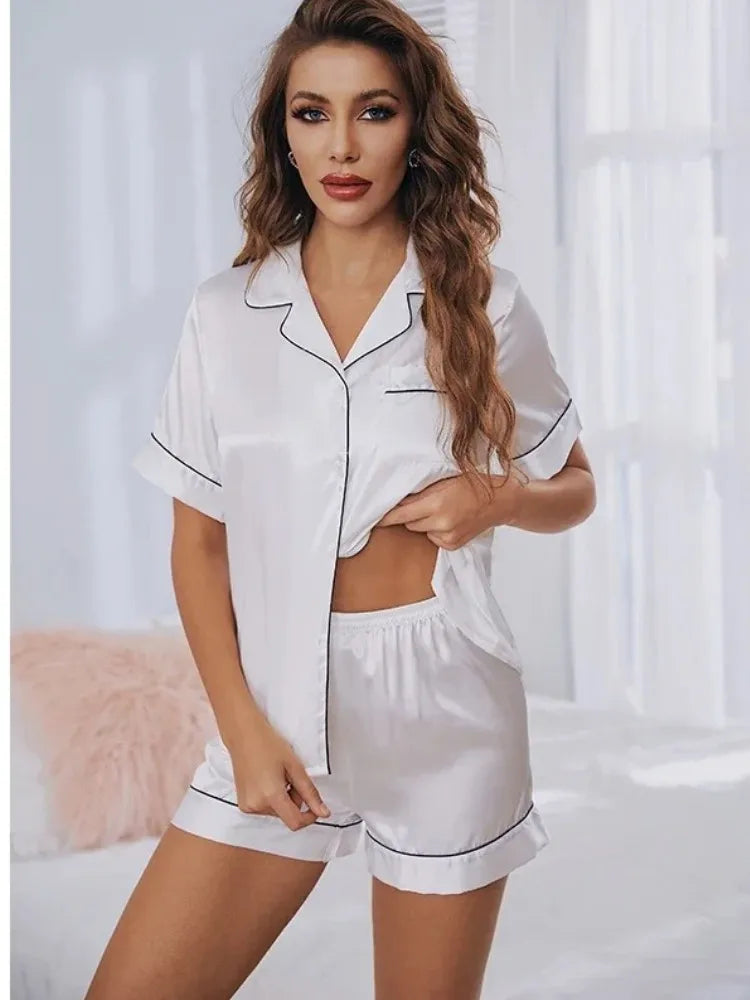 Pyjama Satiné Femme – Chemise Manches Courtes et Short