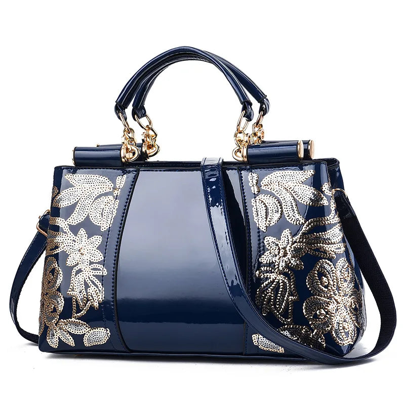 Sac à bandoulière en cuir verni brillant pour femmes