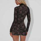 Robe courte sexy en dentelle patchwork ajourée pour femmes