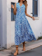 Robe imprimée florale sans manches et col en v pour femmes