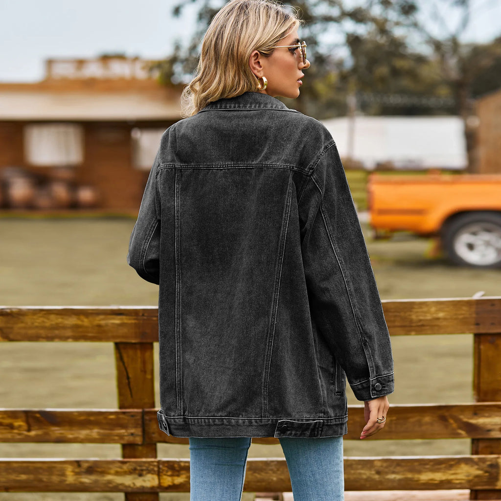 Veste en jean ample à manches longues pour femmes