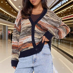 Cardigan ouvert en tricot à rayures dégradées col en V pour femmes