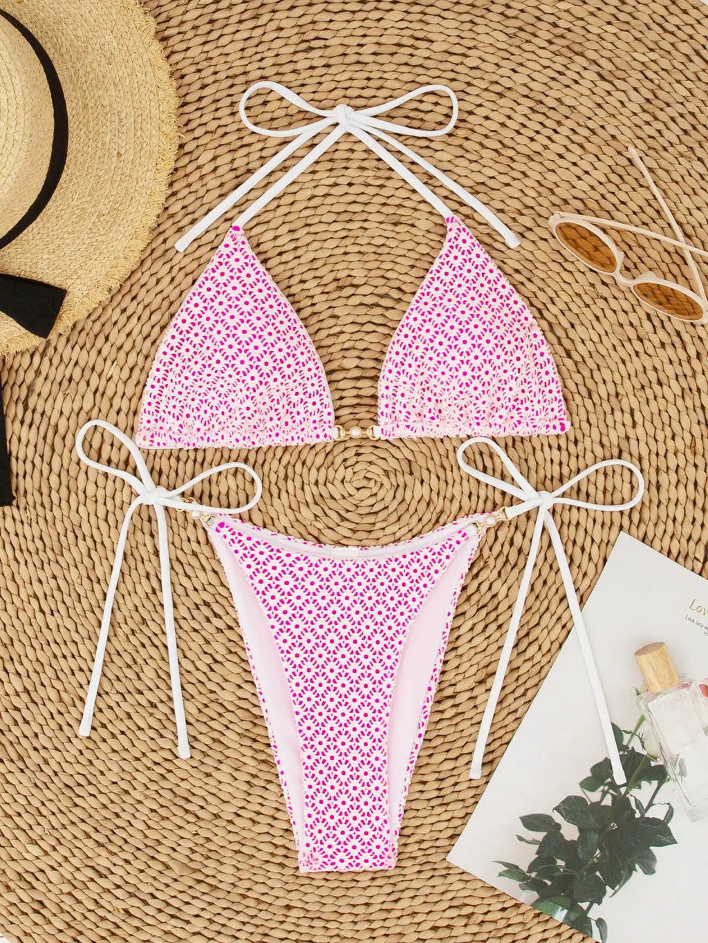 Maillot de bain deux pièces à bretelles en maille et dentelle pour femmes
